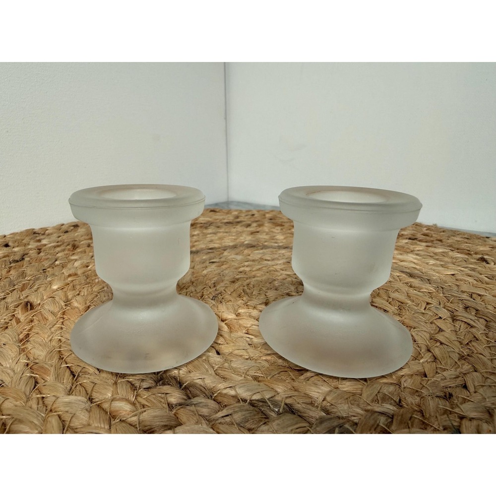 Frosted glass candle holders, vintage Art Deco, set of two